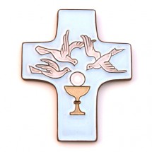 Croix Eucharistie bleue claire