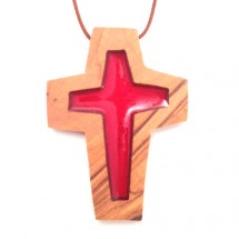 Croix de cou Olivier - Vitrail Croix rouge