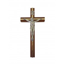 Crucifix bois foncé filet métal 20cm