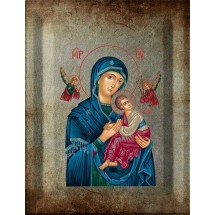 Icone grecque - Vierge tendresse Bleue 16x20cm.