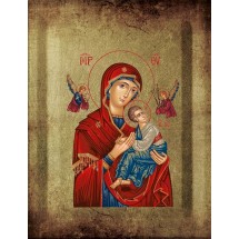 Icone grecque - Vierge tendresse rouge 8x10cm.