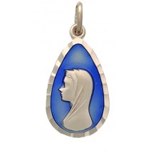 Médaille en argent émaillé - Vierge goutte 22mm