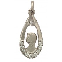 Médaille argent strass blanc - Vierge 22mm