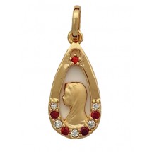 Médaille Plaqué or 3µ - Vierge strass rouge - 22mm