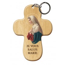 Porte Clef bois imprimé - je vous Salue Marie