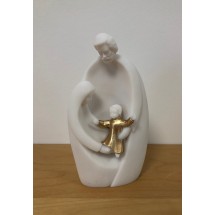 STATUE ALBATRE  13CM - Ste Famille moderne dorée