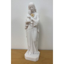 STATUE ALBATRE 25CM -Vierge ND Eucharistie dorée