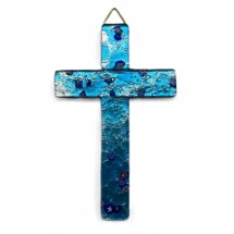 Croix verre de Murano Bleu clair
