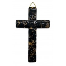 Croix verre de Murano noir et or