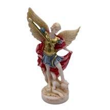 STATUE ALBATRE 17CM - Saint Michel polychrome