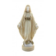 STATUE ALBATRE 17CM - Vierge Miraculeuse patin&eacute;e dor&eacute;e